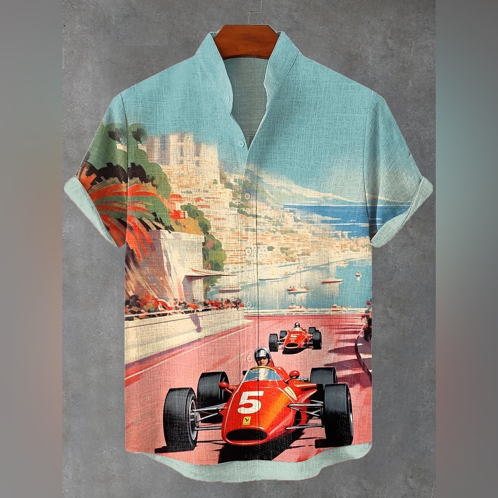 Men's Blue and Red Racing Graphic Shirt